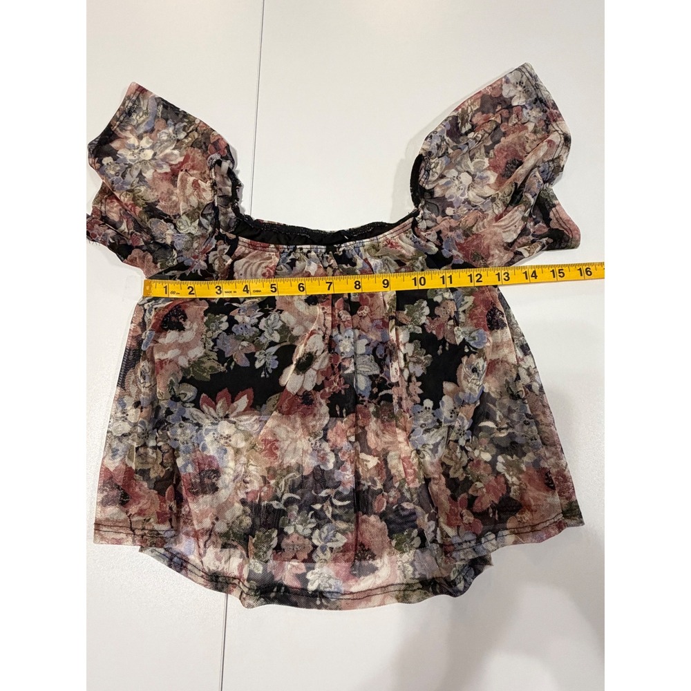 Wet Seal Floral Mesh Overlay Crop Top Built-in Cami Black XS Y2K Fairy Grunge - Picture 10 of 16